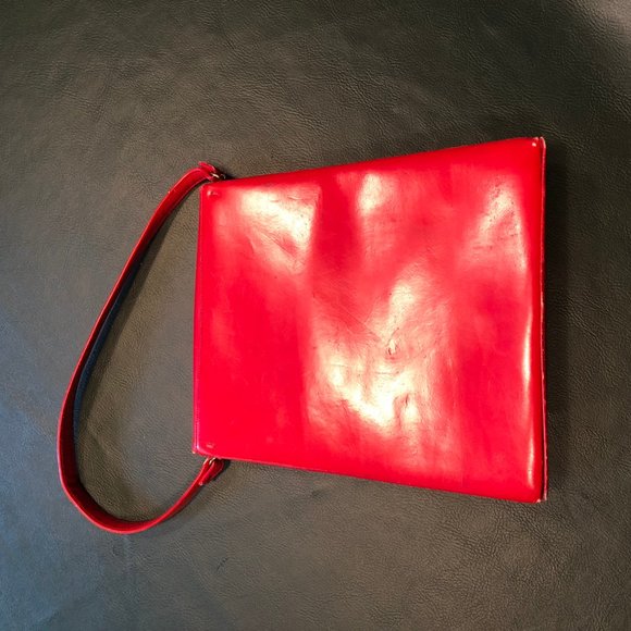 Vintage Small Structured Leather Top Handle Handbag Purse - Red / Orange / Rust - Picture 4 of 16